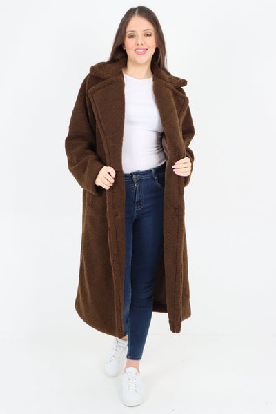 Long Length Open Front Button Borge Teddy Coat