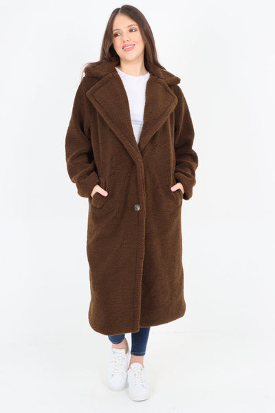 Long Length Open Front Button Borge Teddy Coat