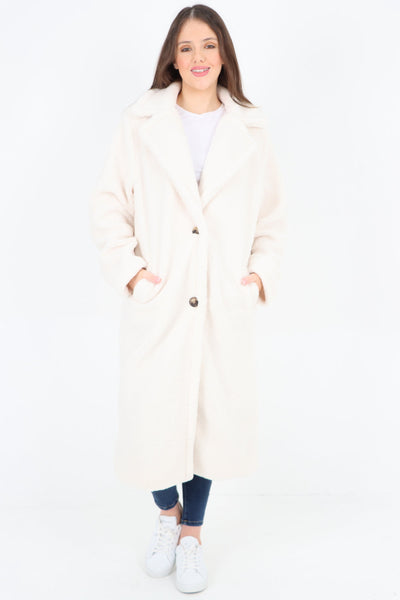 Long Length Open Front Button Borge Teddy Coat