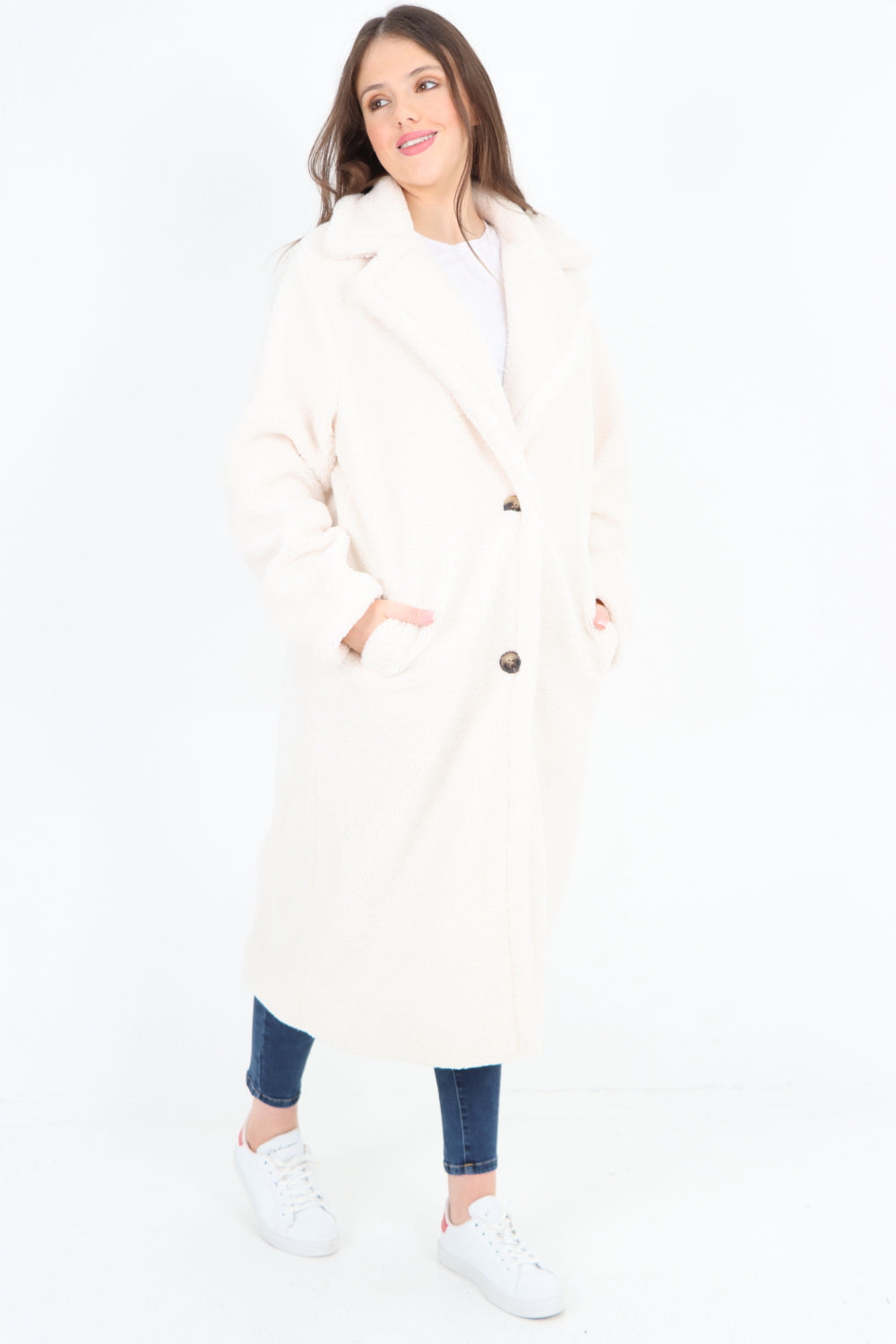 Long Length Open Front Button Borge Teddy Coat