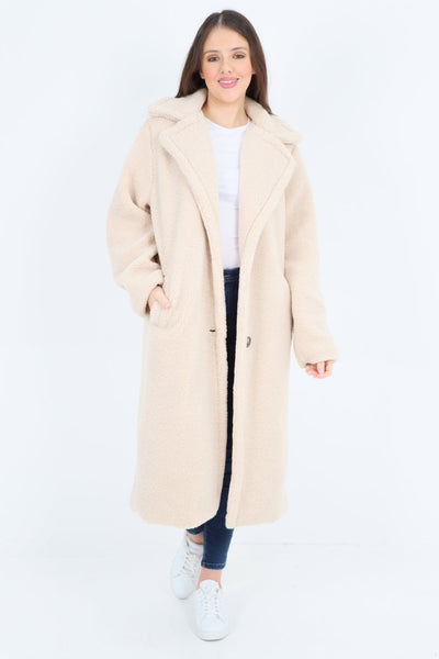 Long Length Open Front Button Borge Teddy Coat