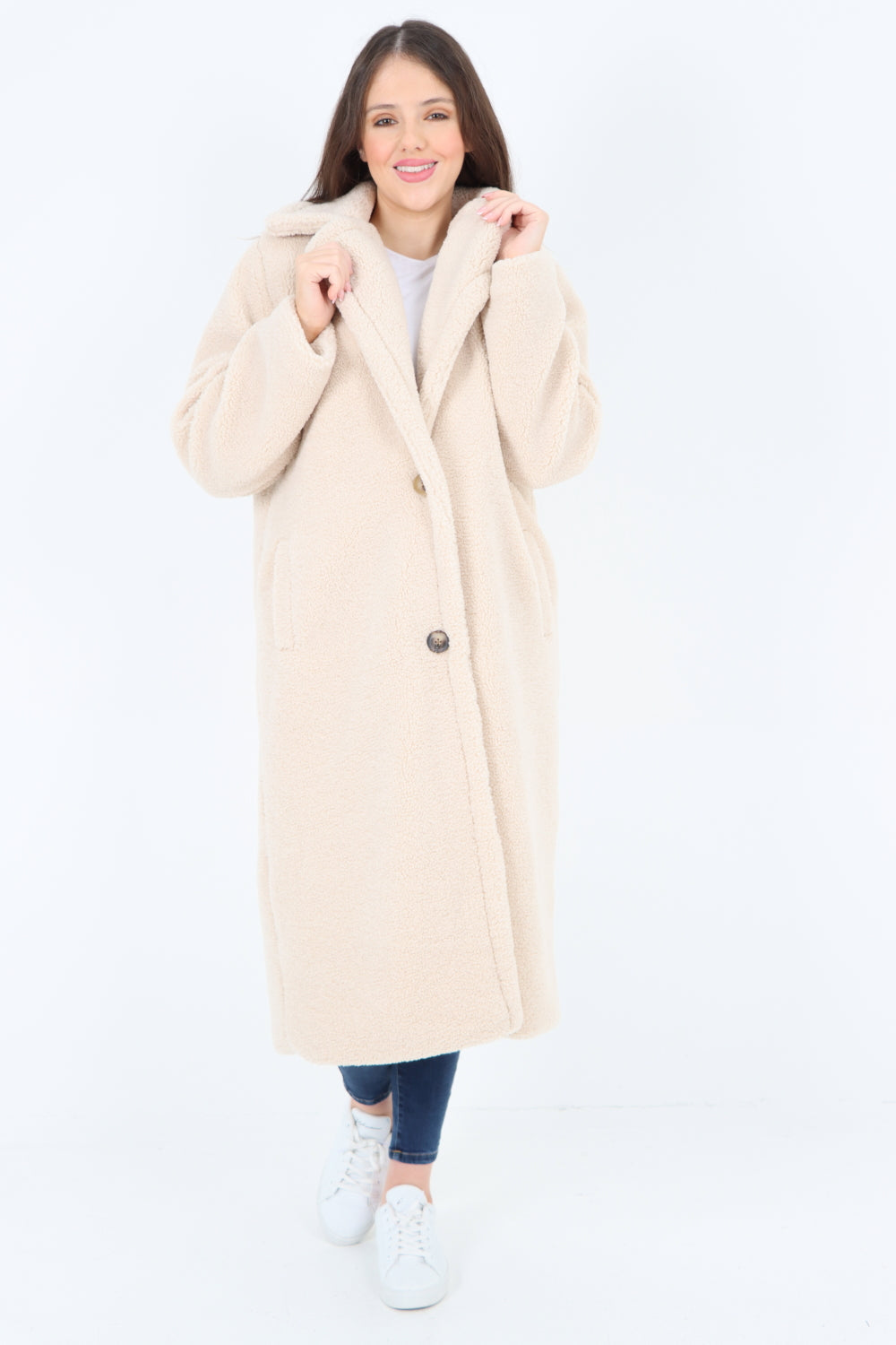 Long Length Open Front Button Borge Teddy Coat