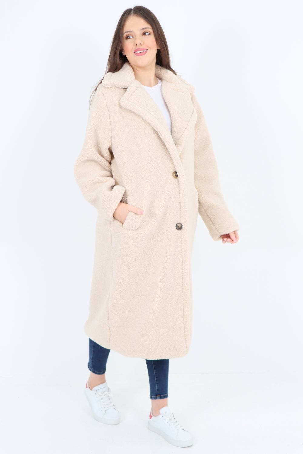 Long Length Open Front Button Borge Teddy Coat