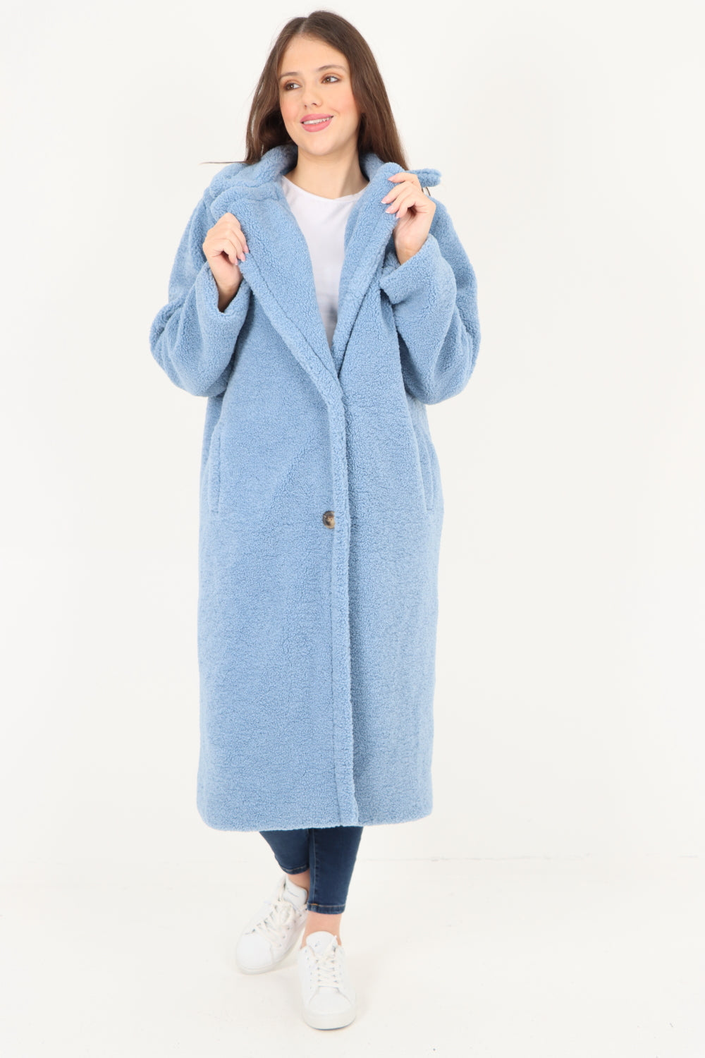 Long Length Open Front Button Borge Teddy Coat