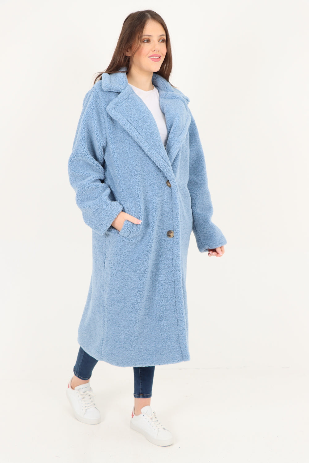 Long Length Open Front Button Borge Teddy Coat