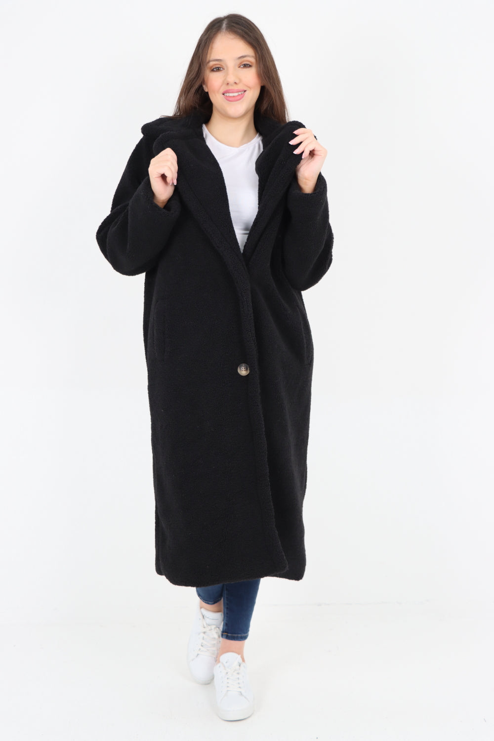 Long Length Open Front Button Borge Teddy Coat