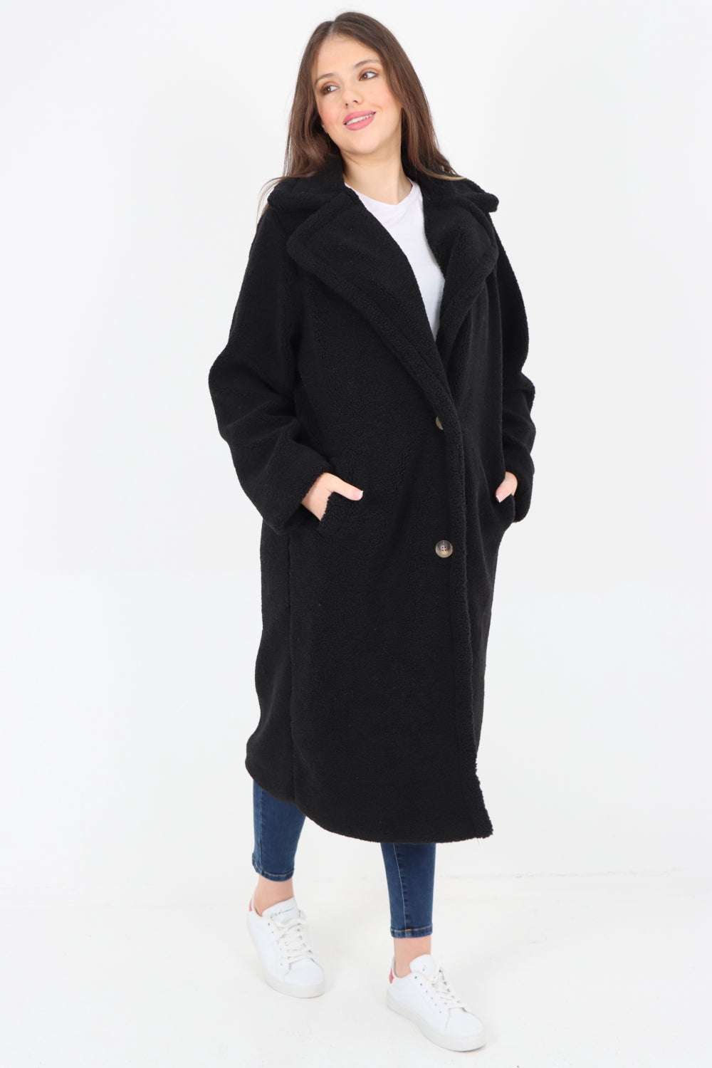 Long Length Open Front Button Borge Teddy Coat