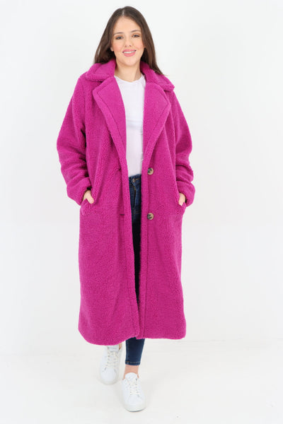 Long Length Open Front Button Borge Teddy Coat