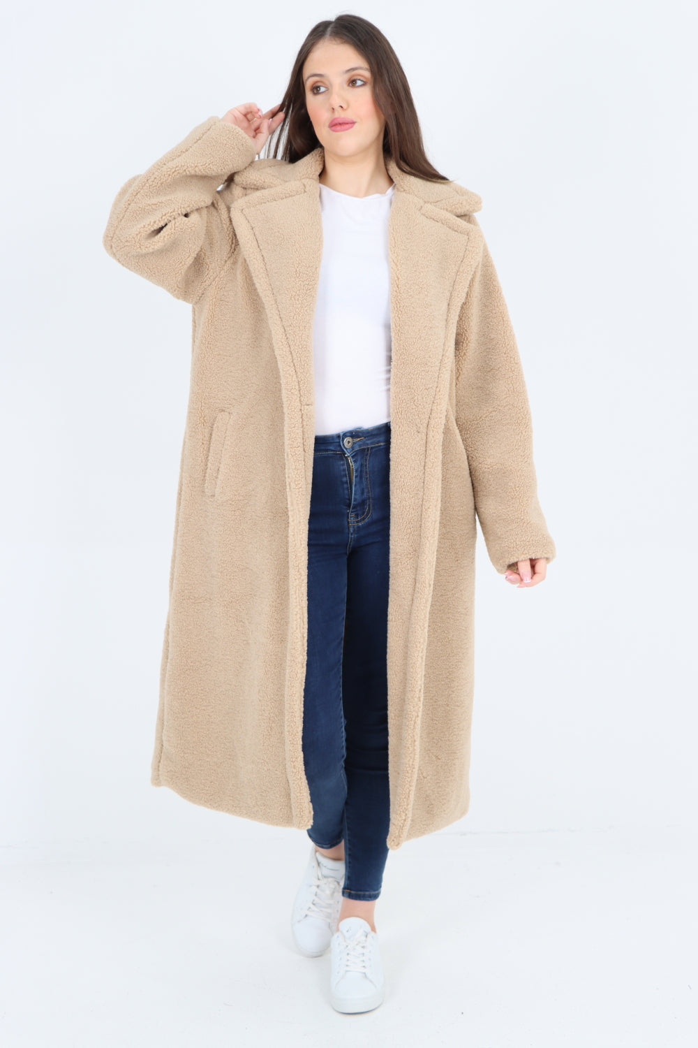 Long Length Open Front Button Borge Teddy Coat