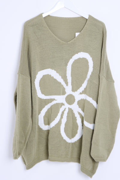 Oversized  Long Sleeve Floral Print  Knitted Jumper Top