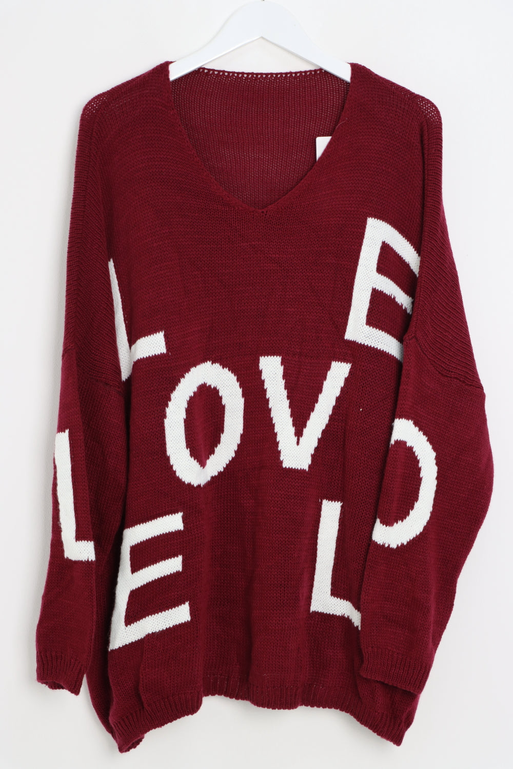 Oversized Love Print Long Sleeve  Knitted Jumper Top