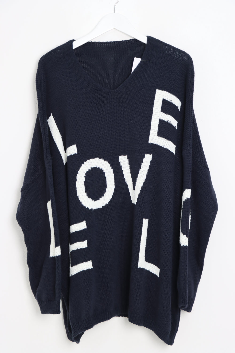 Oversized Love Print Long Sleeve  Knitted Jumper Top