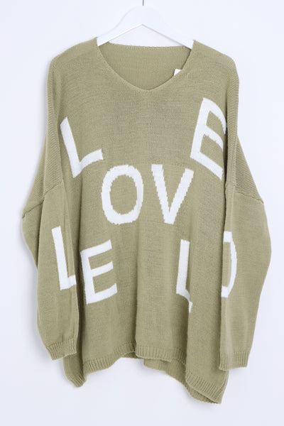 Oversized Love Print Long Sleeve  Knitted Jumper Top