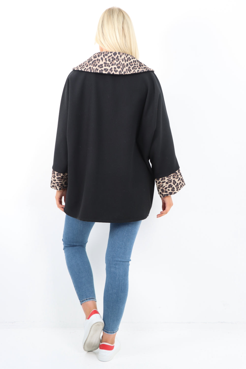 Leopard Collar Zip Up Front Pocket Coat