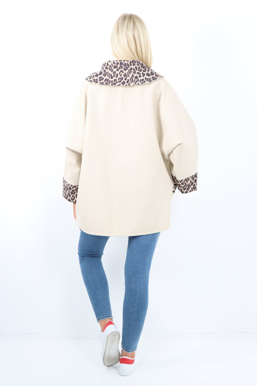 Leopard Collar Zip Up Front Pocket Coat