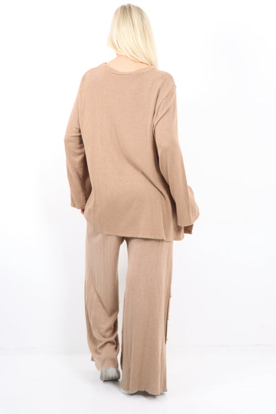 Soft Knit Side Button Detail Top and Trouser Co - Ord Set