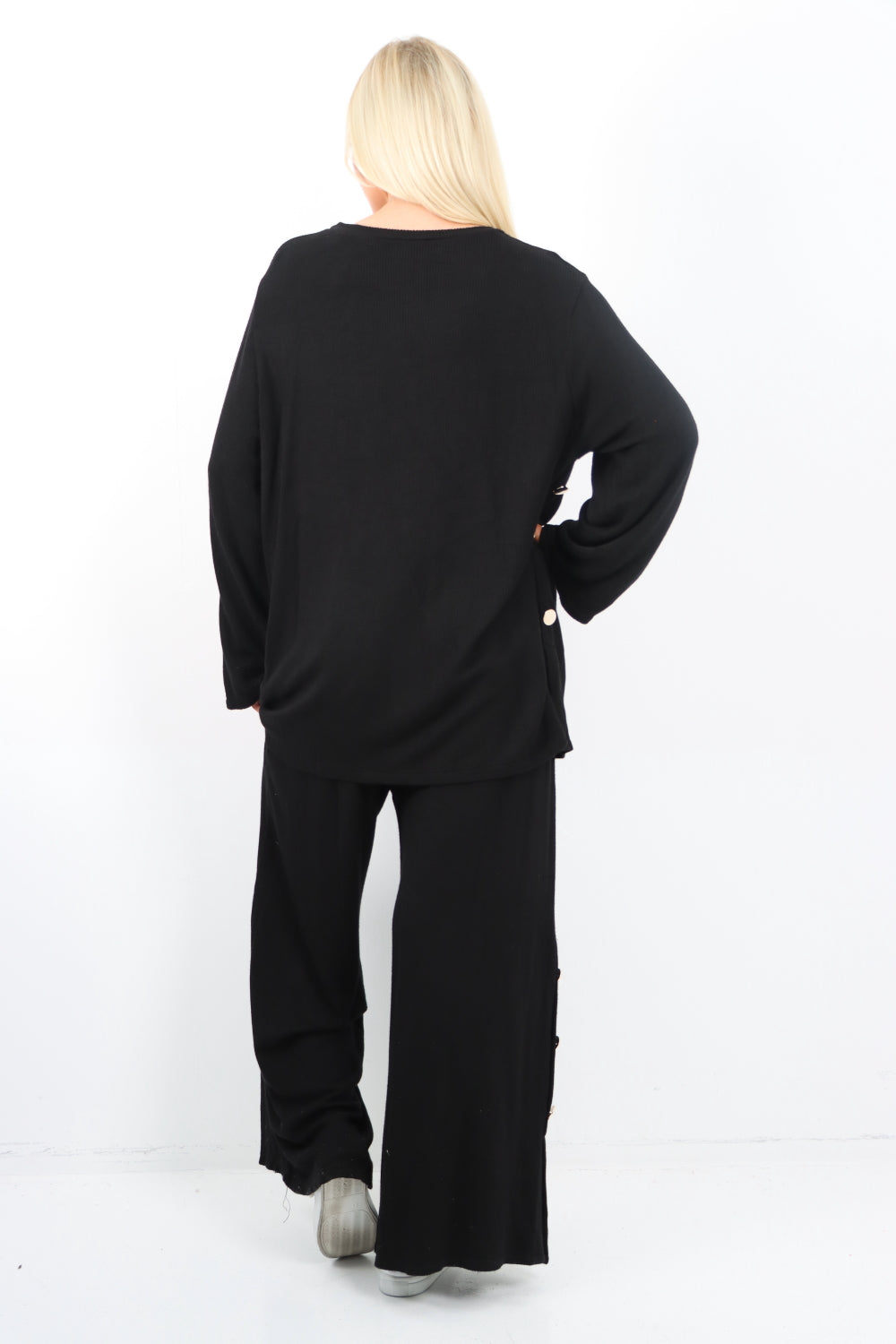 Soft Knit Side Button Detail Top and Trouser Co - Ord Set