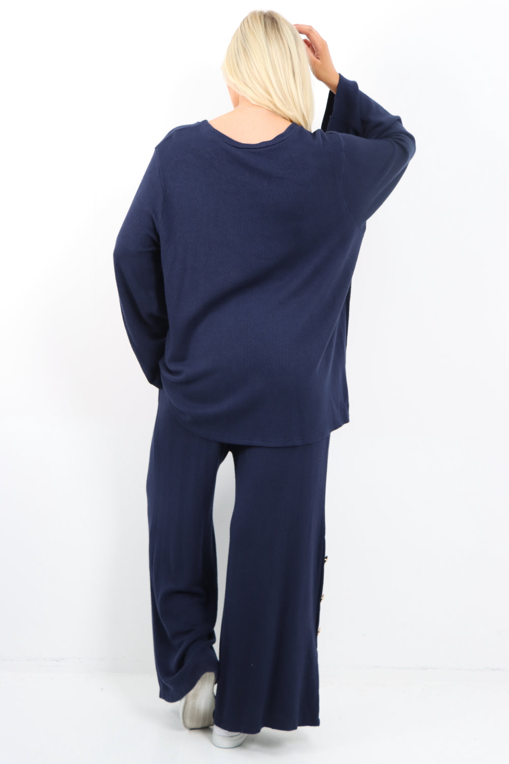 Soft Knit Side Button Detail Top and Trouser Co - Ord Set