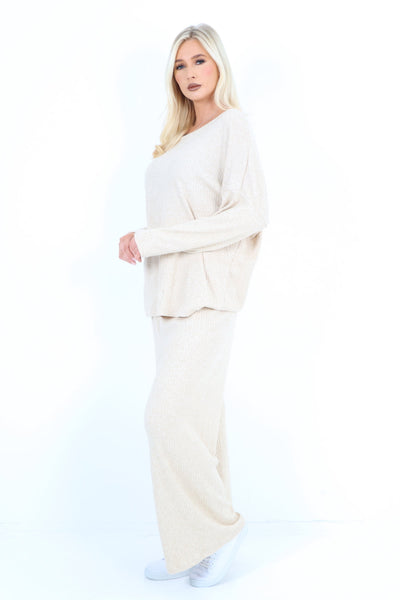 Basic Ribbed Soft Knit Top and Trouser Co - Ord Set