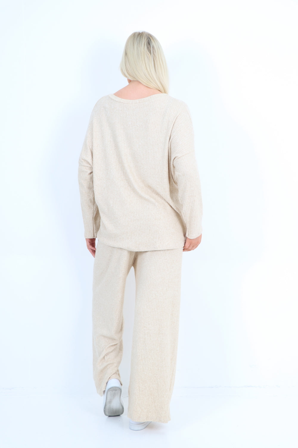 Basic Ribbed Soft Knit Top and Trouser Co - Ord Set