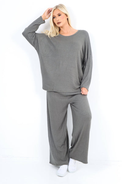 Basic Ribbed Soft Knit Top and Trouser Co - Ord Set