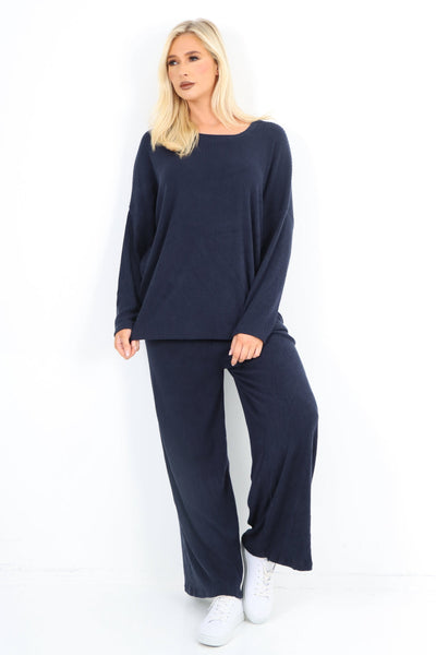 Basic Ribbed Soft Knit Top and Trouser Co - Ord Set