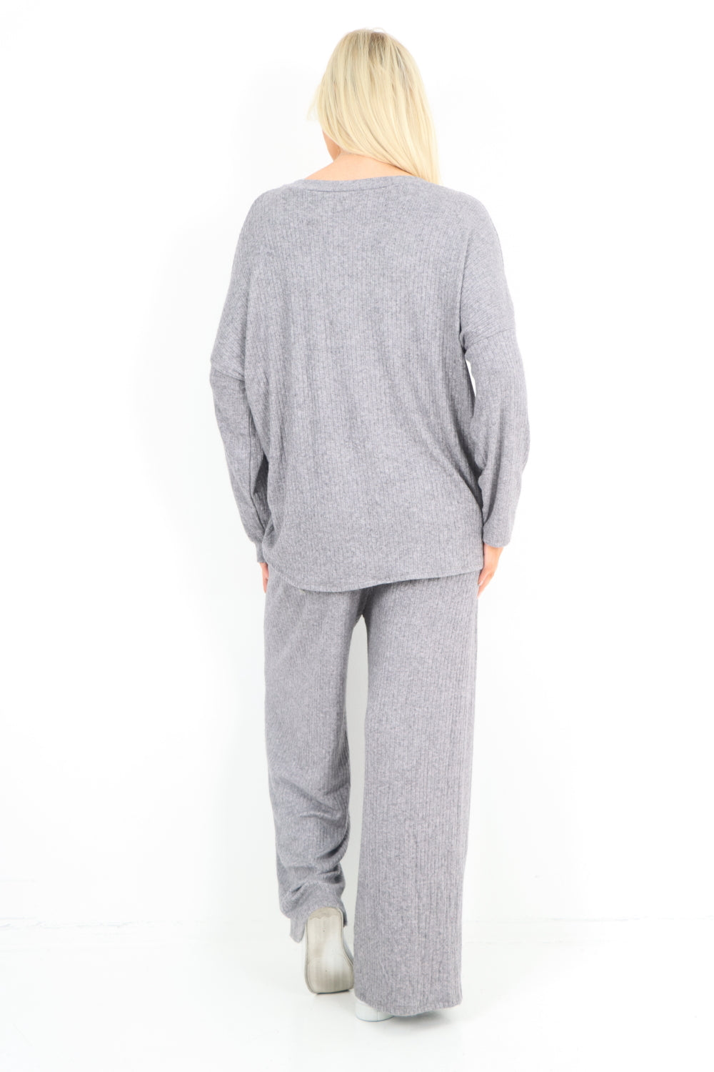 Basic Ribbed Soft Knit Top and Trouser Co - Ord Set