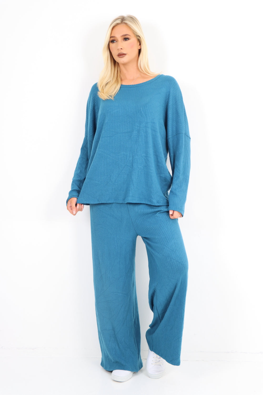 Basic Ribbed Soft Knit Top and Trouser Co - Ord Set