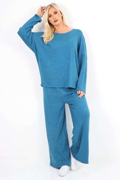 Basic Ribbed Soft Knit Top and Trouser Co - Ord Set