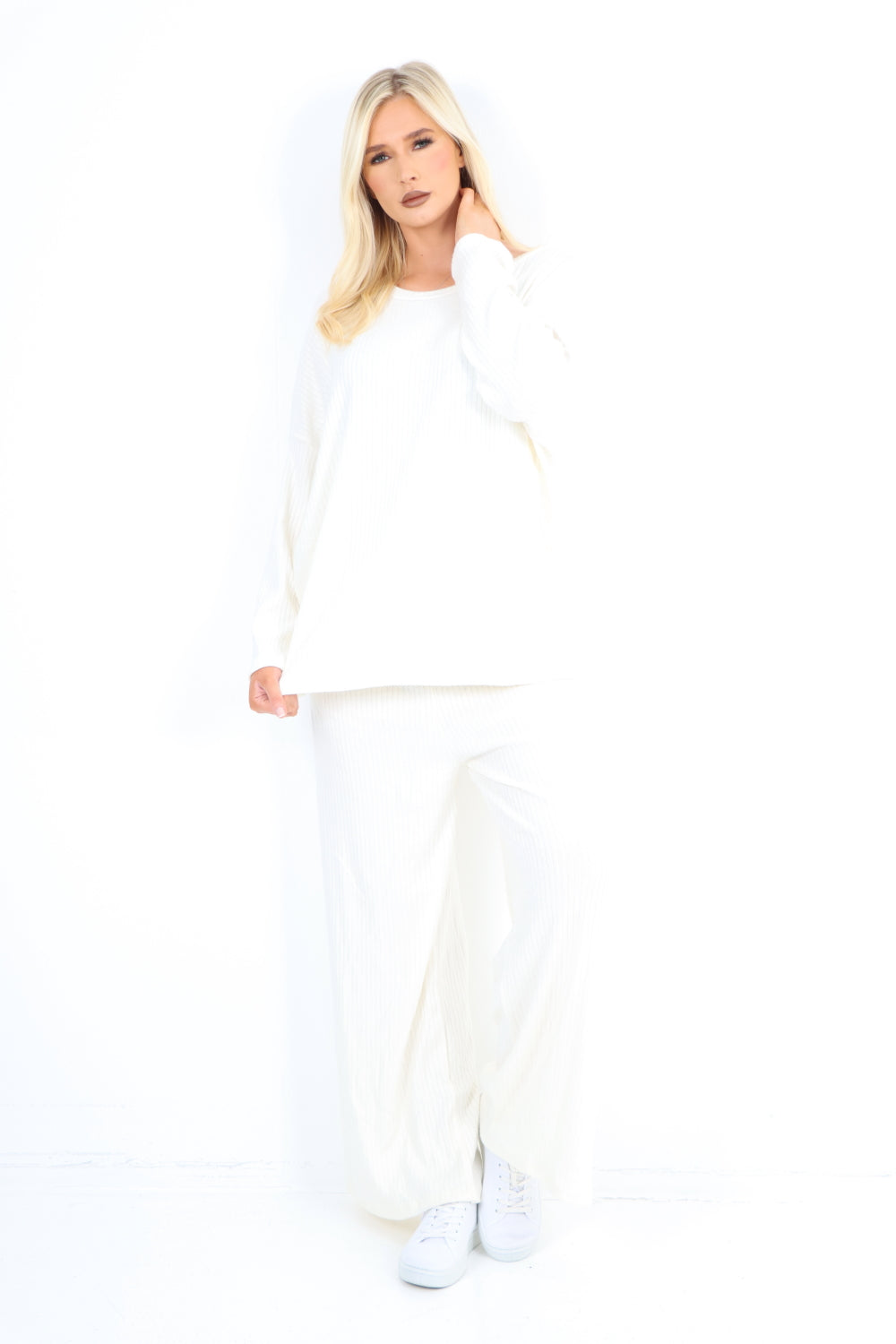 Basic Ribbed Soft Knit Top and Trouser Co - Ord Set