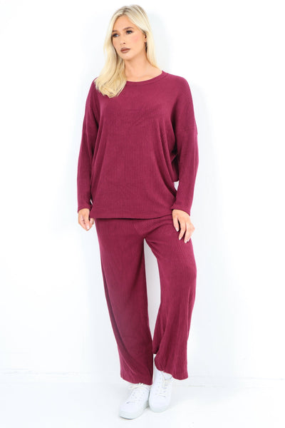 Basic Ribbed Soft Knit Top and Trouser Co - Ord Set