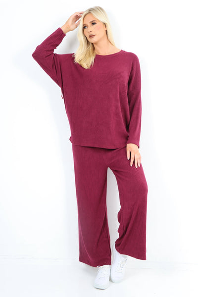 Basic Ribbed Soft Knit Top and Trouser Co - Ord Set