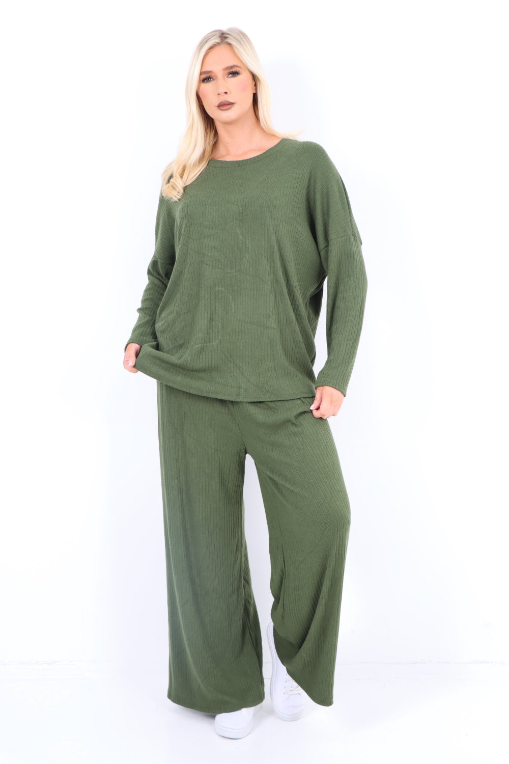 Basic Ribbed Soft Knit Top and Trouser Co - Ord Set