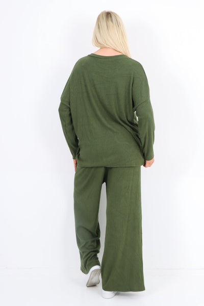 Basic Ribbed Soft Knit Top and Trouser Co - Ord Set