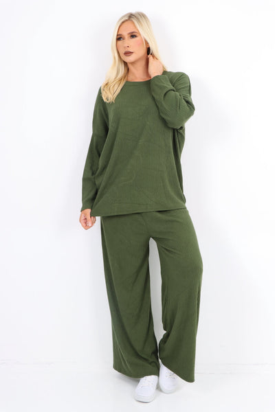 Basic Ribbed Soft Knit Top and Trouser Co - Ord Set