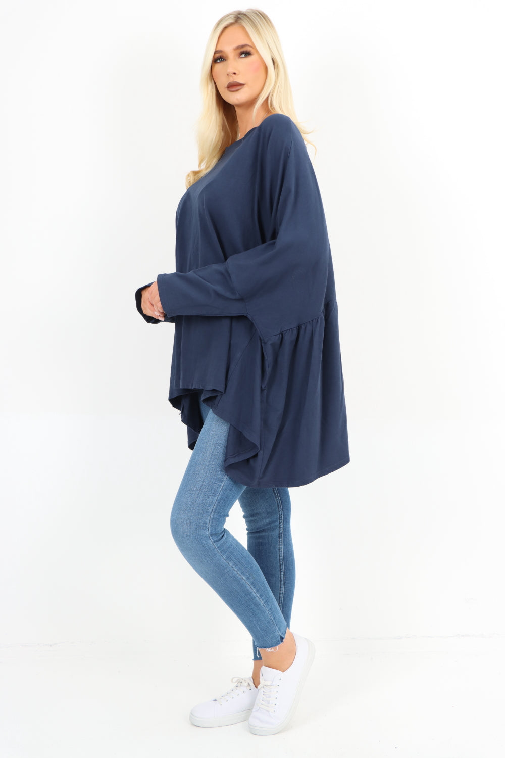 Oversized Round Neck Hanky Hem Tunic Top