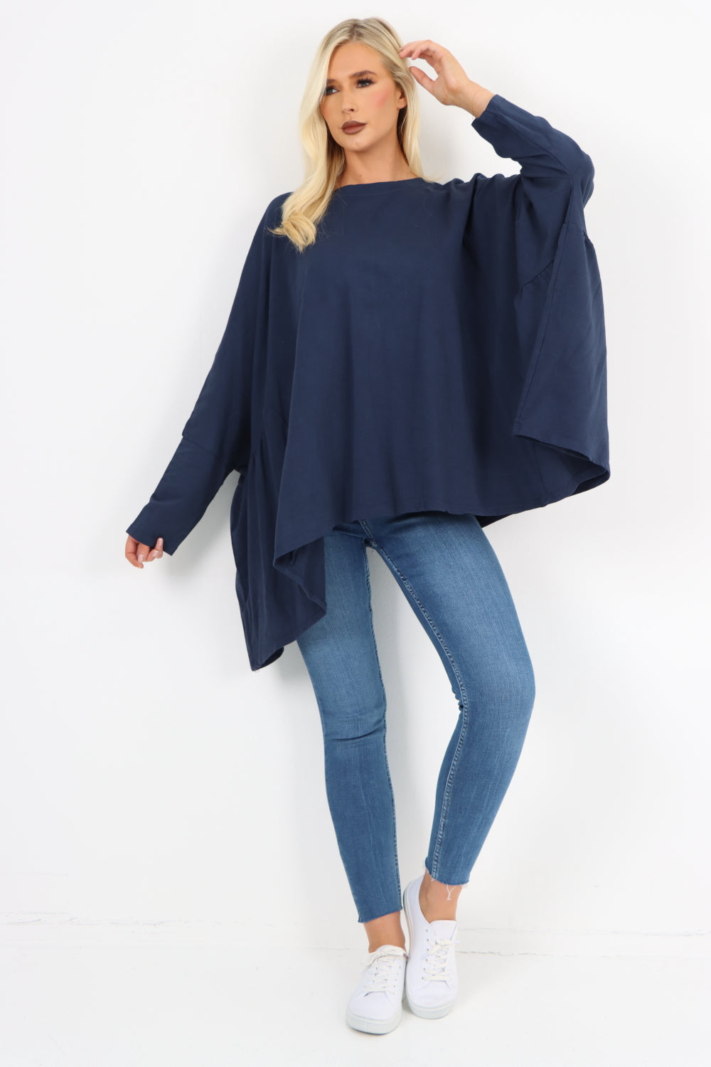 Oversized Round Neck Hanky Hem Tunic Top