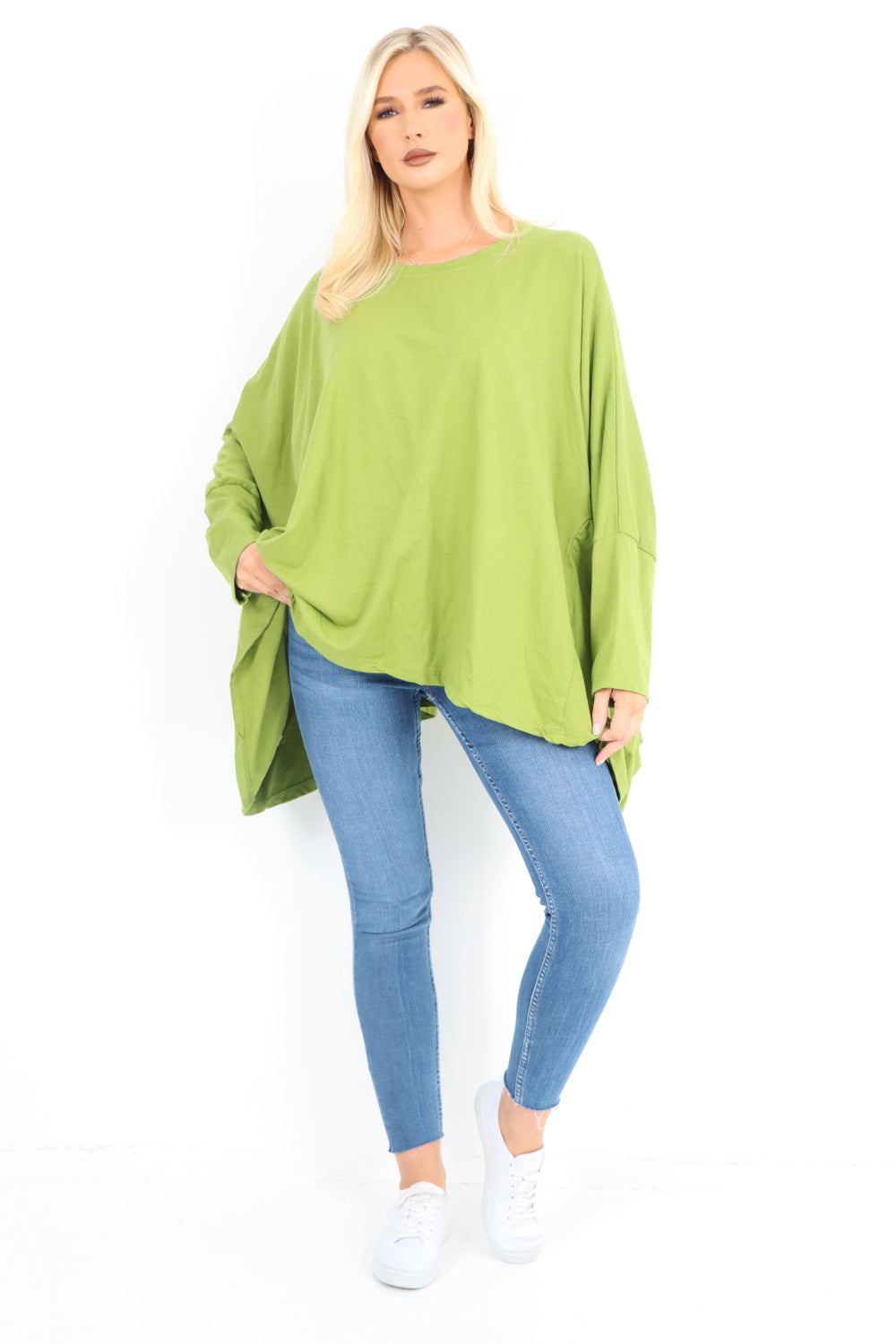 Oversized Round Neck Hanky Hem Tunic Top