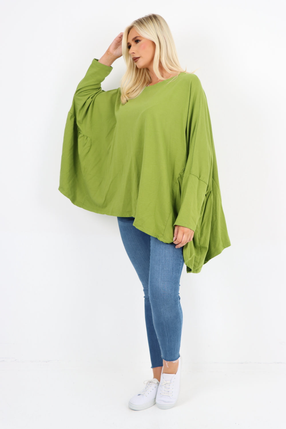 Oversized Round Neck Hanky Hem Tunic Top