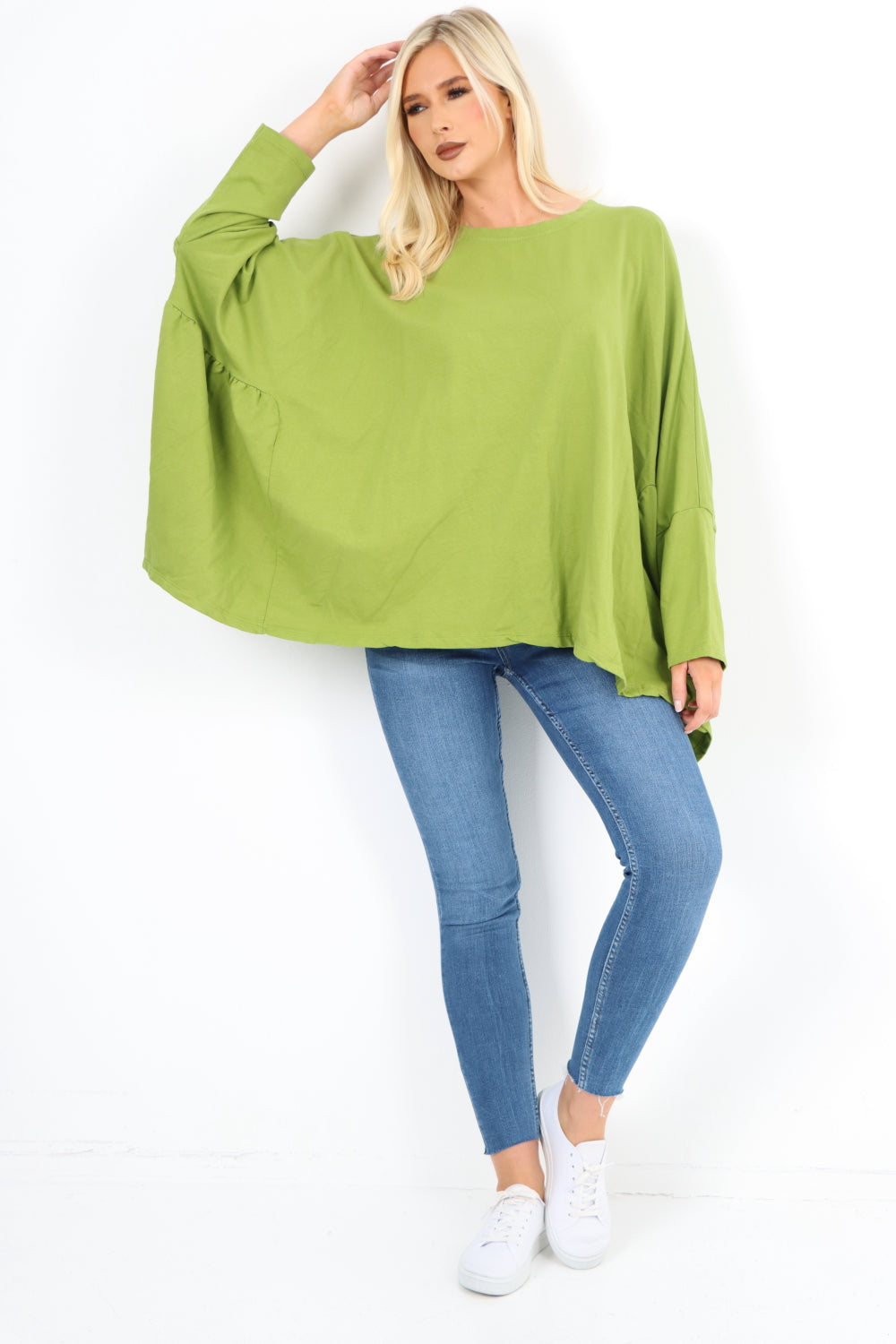 Oversized Round Neck Hanky Hem Tunic Top