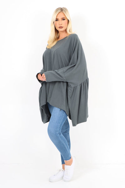 Oversized Round Neck Hanky Hem Tunic Top