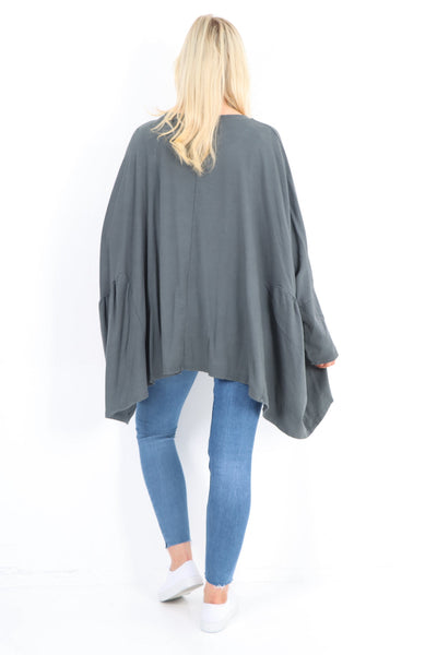 Oversized Round Neck Hanky Hem Tunic Top