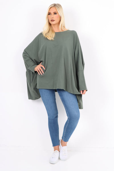 Oversized Round Neck Hanky Hem Tunic Top