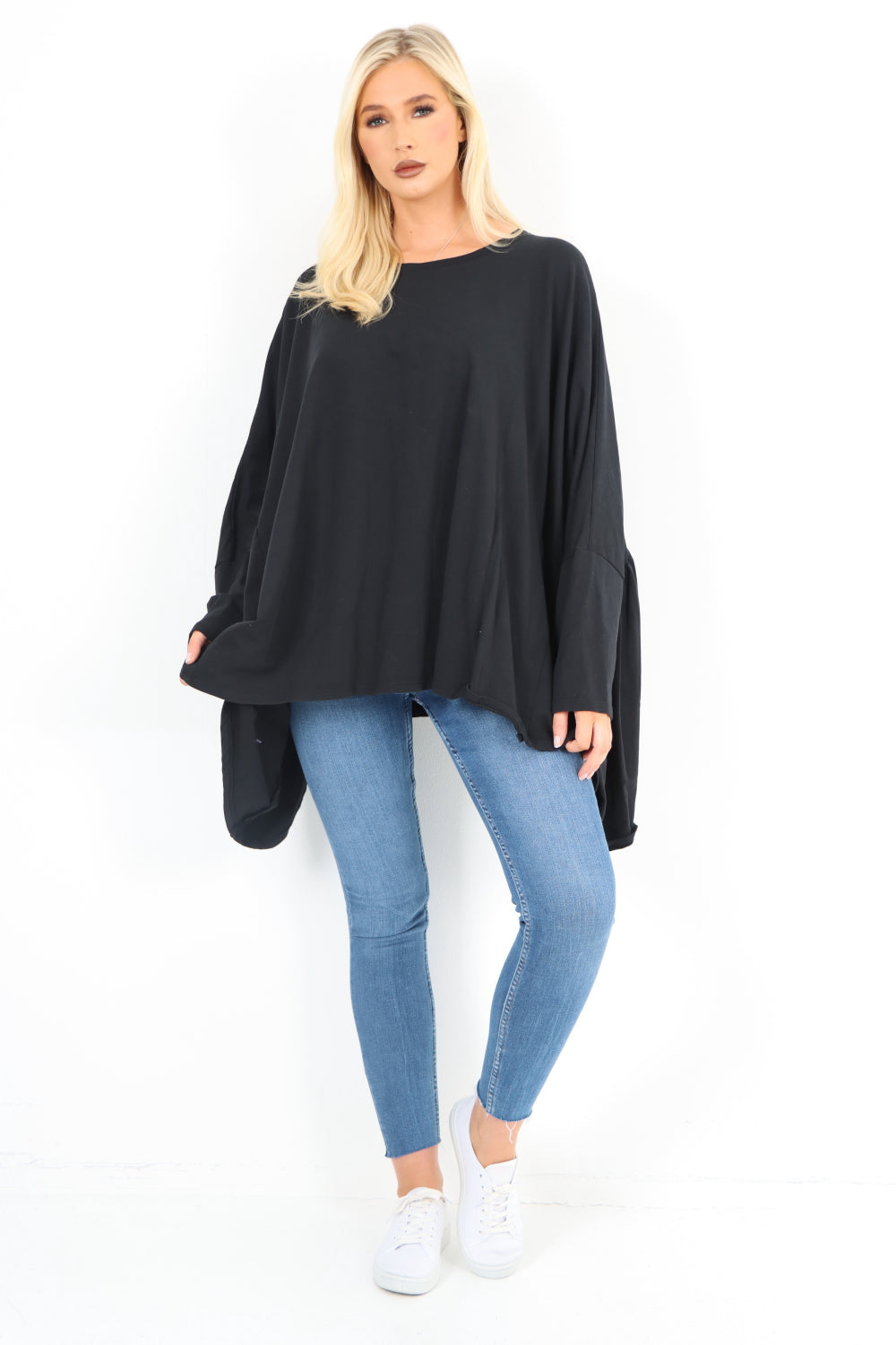 Oversized Round Neck Hanky Hem Tunic Top