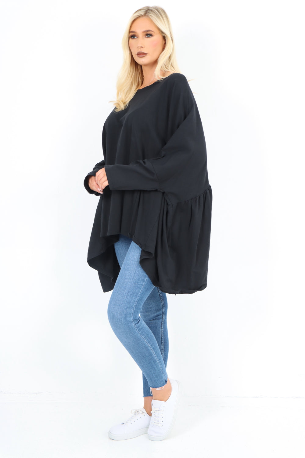 Oversized Round Neck Hanky Hem Tunic Top