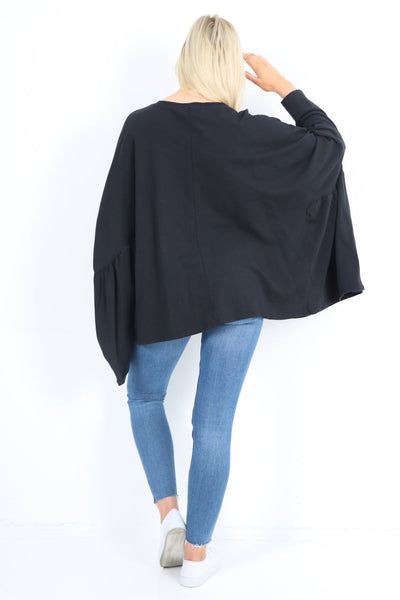 Oversized Round Neck Hanky Hem Tunic Top