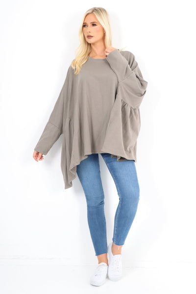 Oversized Round Neck Hanky Hem Tunic Top