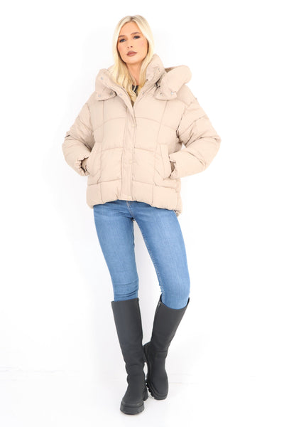 Side Pocket Padded Hooded Long Sleeve Short Jacket