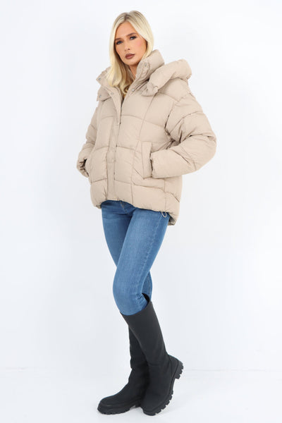 Side Pocket Padded Hooded Long Sleeve Short Jacket