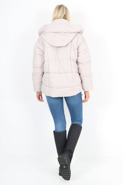 Side Pocket Padded Hooded Long Sleeve Short Jacket